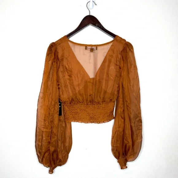 Lulus Brown Button-Front Smocked Crop Top - Picture 9 of 9